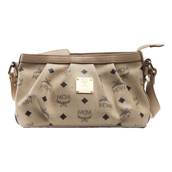 MCM Handbags - MCM Beige Visetos Coated Canvas and Leather Shoulder Bag